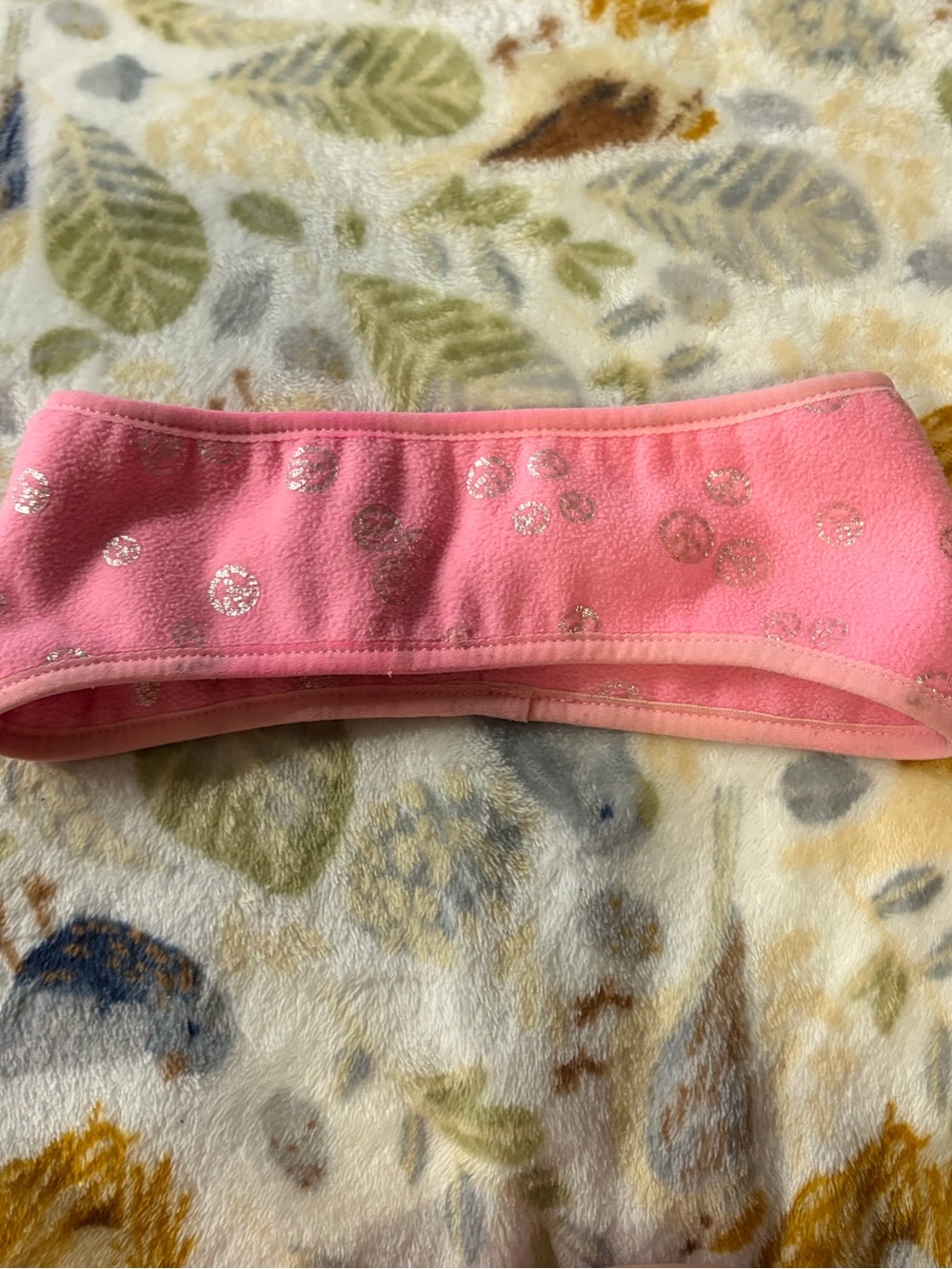 Old Navy Pink Fleece Headband with Silver Peace Signs